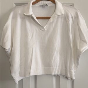Ann Taylor White Collared Knit crop Top